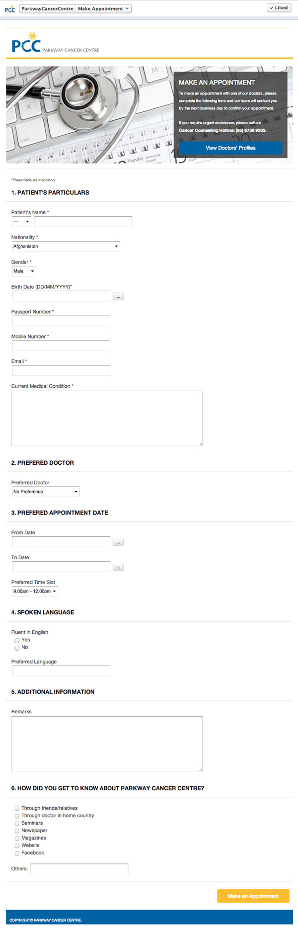 Facebook Application - Make an appointment Facebook Application - Make an appointment